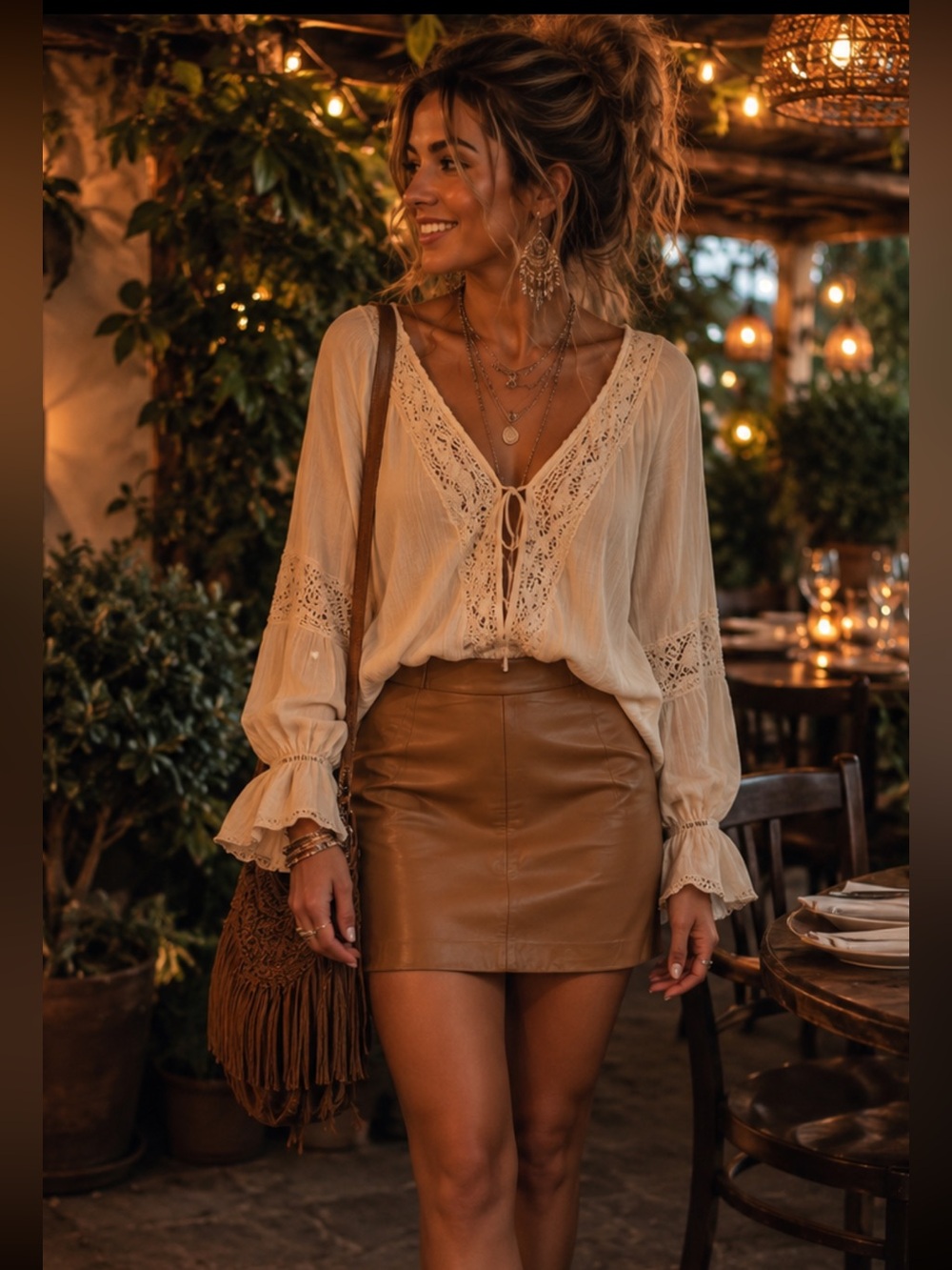 Reiss Camel Leather Mini Skirt